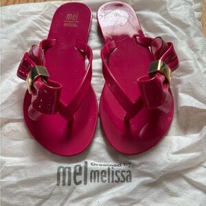 Mini Melissa Fuchsia Sandals with Bow Accent